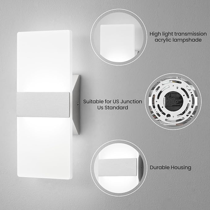 Modern LED Wall Sconces Set of Two, 12 Inch Indoor Dimmable Brushed Nickel Wall
