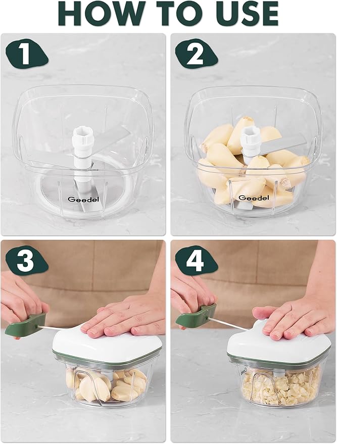 Manual Food Processor Vegetable Cutter, Geedel Pull Chopper with String, Food Chopper Vegetable Cutter for Veggies, Fruits, Salad, Onion, Ginger, Nuts, Herbs, etc, 2 Cup(500ml), Green