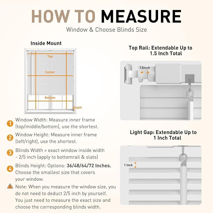 No Drill No Tool 1" Vinyl Mini Blinds, Light Filtering Horizontal Window Blinds