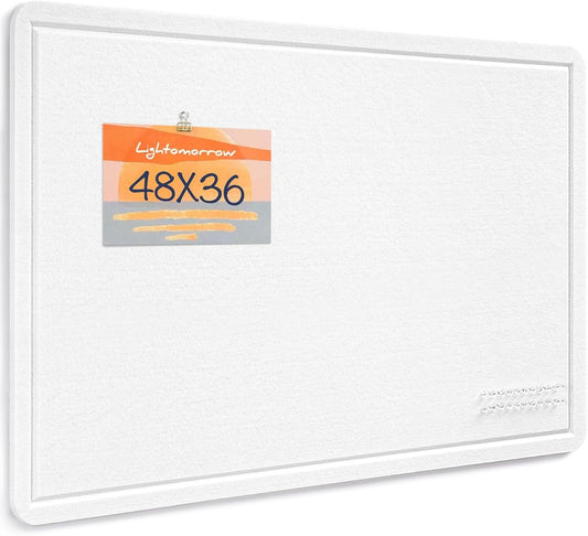 Large Bulletin Board - 48 x 36 Inches, Decorative Felt Pin Board for Wall - 4' x 3' Foldable Photo Display Board with Self-Adhesive Tape, Includes 20 Push Pins - White