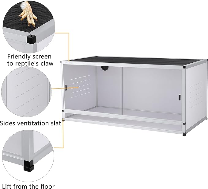 Stackable PVC Reptile Enclosure 40''x16''x16'' ToxiRium Space Efficient Large Reptile Tanks 44 Gallons for Bearded Dragon Gecko Lizard Snake, Wide Vivarium with Sliding Doors Lock-2pcs with spacers
