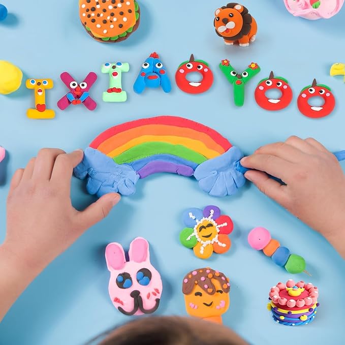 Ixiaoyoo Air Dry Clay, 64 Colors Foam Modeling Clay for School Projects | Safe & Non-Toxic, Soft, Non-Sticky, DIY Model Crafts Kids Toys for Home Party Favors, Birthday Gifts for Aged 3–12 Boys Girls