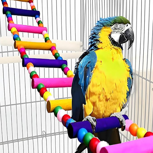 Bird Toys for Parrots Parrot Bridge, Swing Toys, and Ladders for Macaws, African Greys, Budgies, Cockatiels & Parakeets - Wooden Bird Ladder and Swing Toys for Play and Training (10Inch- 4 Ladders)