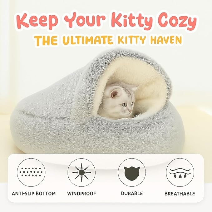 Nest Bed - Lapcatz Cat Beds for Indoor Cats, Fluffy Cat Bed Cave Plush Warm Nest for Cats (Salmon,XXL 32"x32")