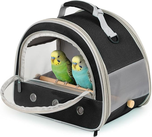 halinfer Small Bird Travel Carrier for Parakeet Budgies Parrot Cockatiel Conure, Portable Lightweight Clear Front Window with Horizontal Bar for 2 Birds Standing Perch