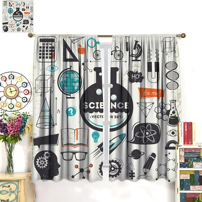 Science Bedroom Curtains, Chemistry Science Pharmacy Research Blackout Rod Pocket Window Drapes for Childs Girls Boys Bedroom Living Room Home Set 2 Panels,52x84 Inches, Style-6