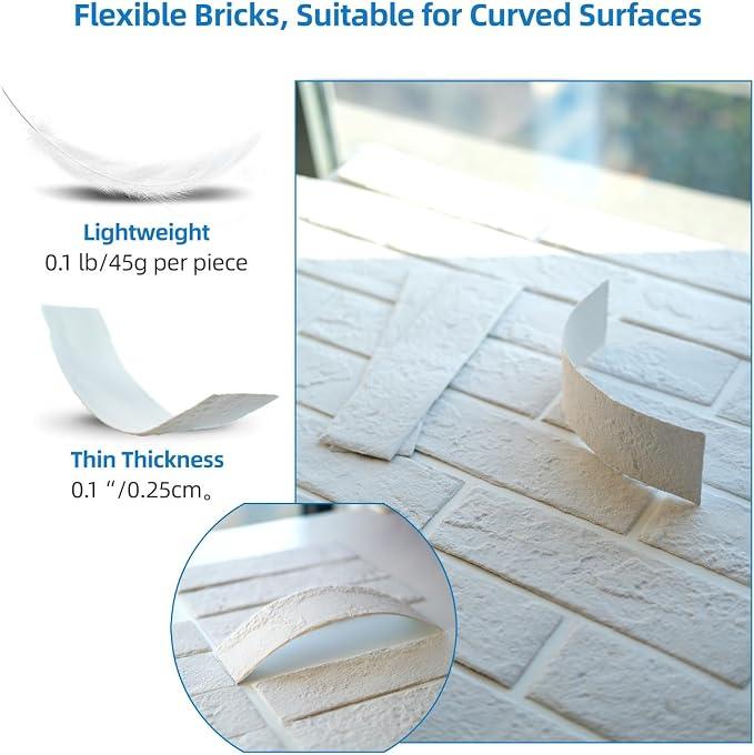 White Faux Brick Wall Tiles, 3D Thin Brick Veneers