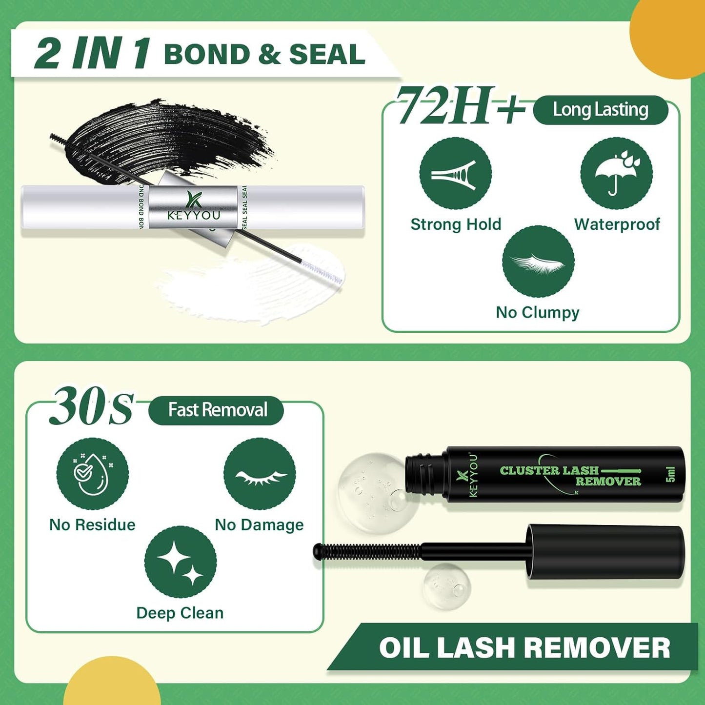 DIY Lash Extension Kit 144pcs 8-18MIX Lash Clusters with Super Hold Mascara Brush Bond and Seal Lash Remover Lash Applicators Lash Brush for KEYYOU DIY Lash Kit (Y10 Kit)