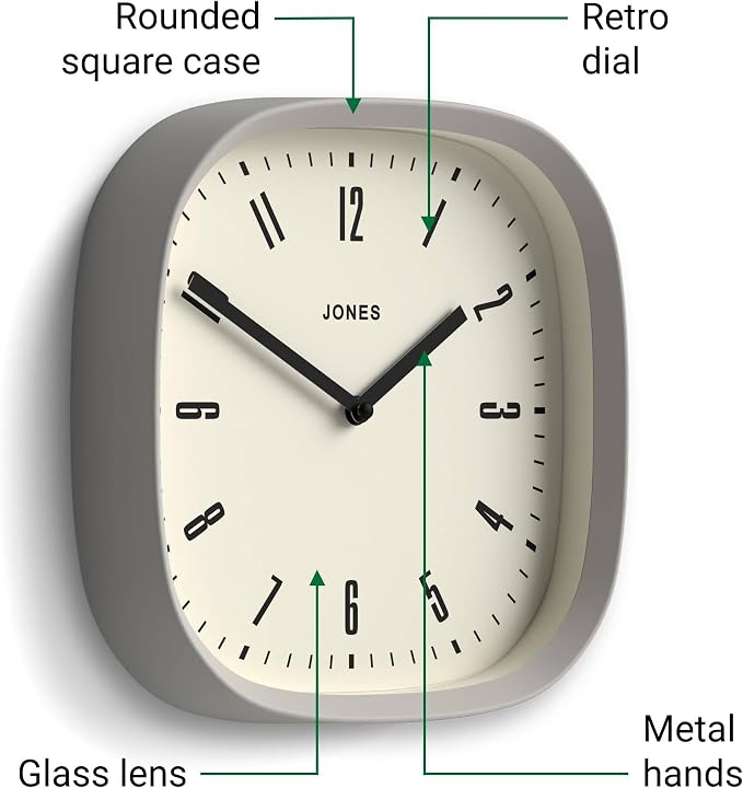 JONES CLOCKS® Marvel wall Clock | Modern Retro Rounded Square Clock | 10 inch |