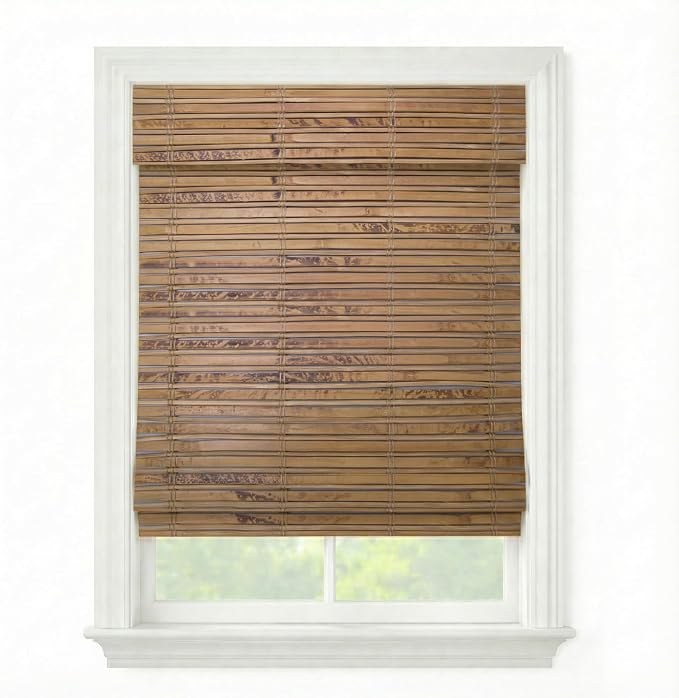 Cordless Woven Wood Roman Shades, 52W x 72H, Winthrop Camel, Sizes 20-72 Wide