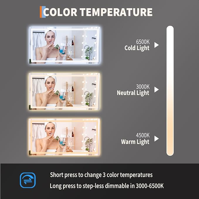 LED Bathroom Mirror 50 x 26 inch, Lighted Bathroom Vanity Mirror