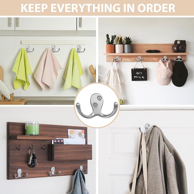 Homanu 54 Pack Coat Hooks, Heavy Duty Double Prong Coat Hooks Wall Mounted