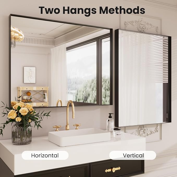 LOAAO Black Bathroom Mirror 30"X36"