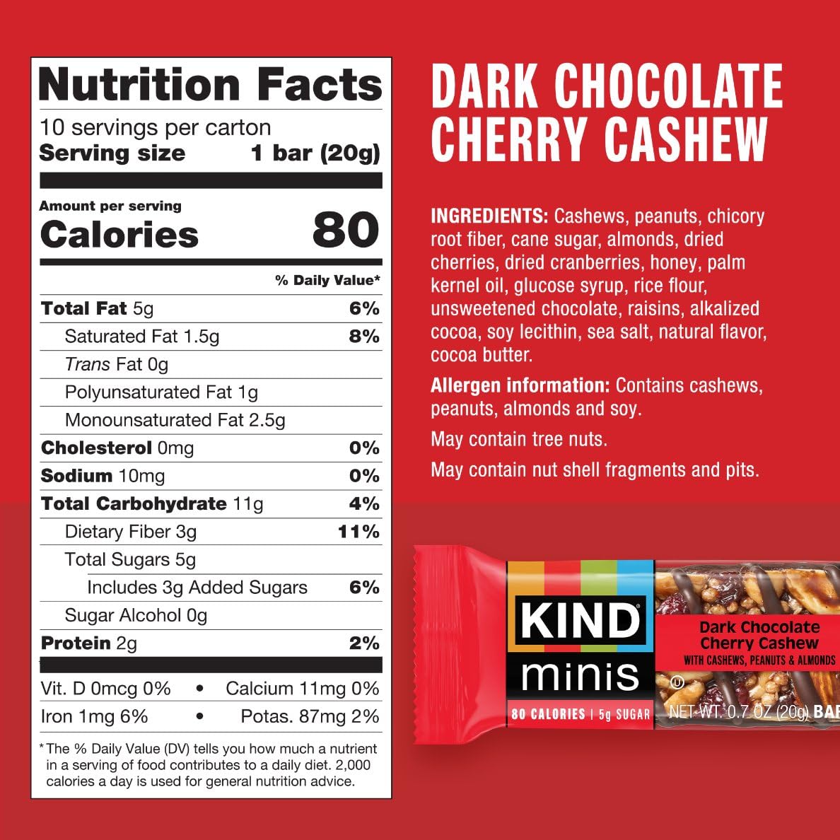 KIND Mini Snack Bars Variety Pack, Gluten Free, Low Sugar, Low Calorie Snacks, Dark Chocolate Nuts & Sea Salt, Caramel Almond & Sea Salt, Dark Chocolate Cherry Cashew, 30 Count