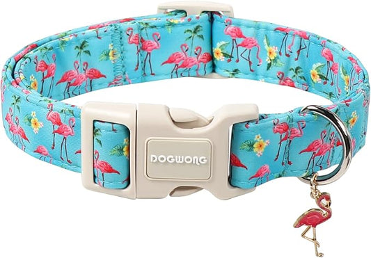 DOGWONG Spring Summer Dog Collar-Cute Flamingo Dog Collar, Adjustable Soft Beach Hawaiian Dogs Collars for Large Dogs, XL