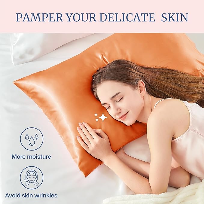 BEDELITE Satin Pillowcase for Hair and Skin, Super Soft Similar to Silk Pillow Cases 4 Pack with Envelope Closure, Cooling Pillowcases for Women Men (20"x40" King Size, Burnt Orange)