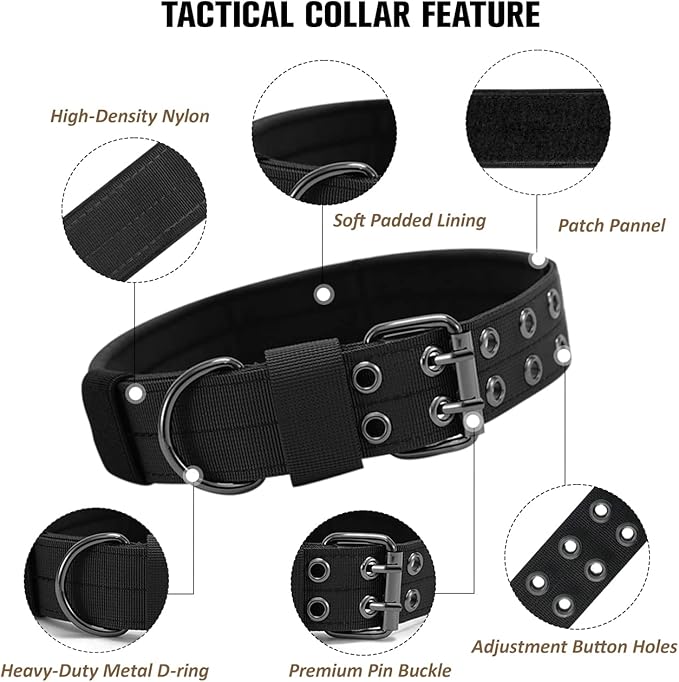 Tactical Dog Collar Military Adjustable Dog Collars Soft Nylon Training Collar with Patch Heavy Duty Metal Buckle Collars for Medium Large Dogs (Pink, XL)