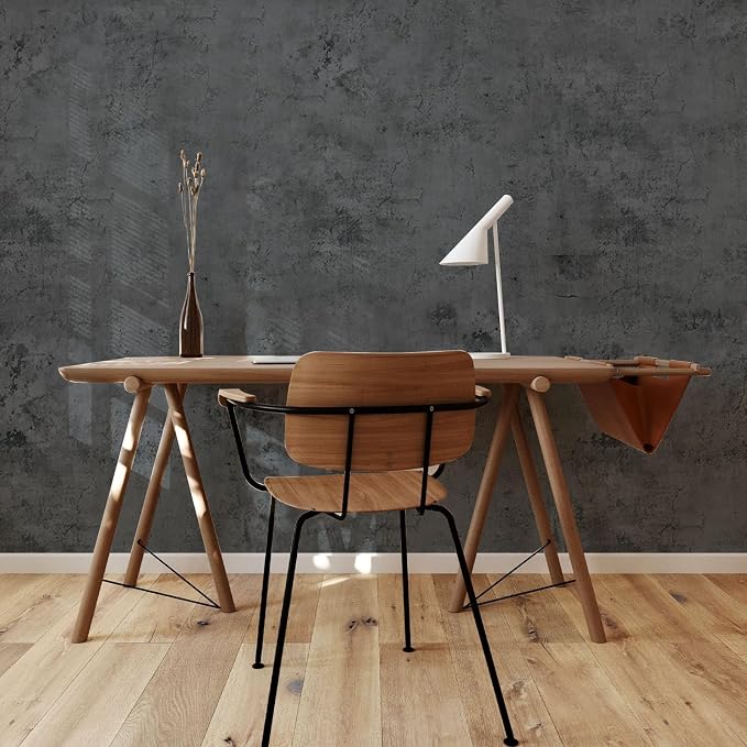 Dark Gray Concrete Wallpaper 15.7in x 80in, Wall Paper Peel and Stick