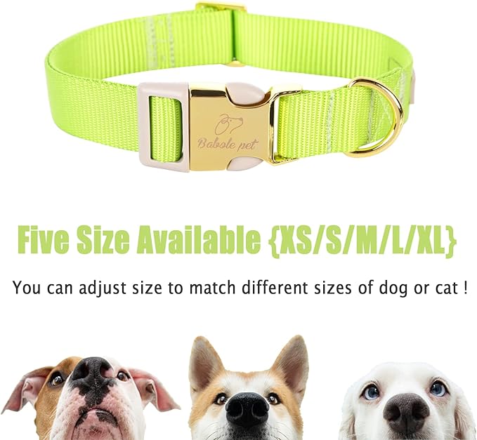 Nylon Dog Collar - Adjustable Fluorescent Green Soft Webbing Dog Collars for Small Medium Large Dogs Boy Girl Puppy Collar with Safety Metal Buckle XS