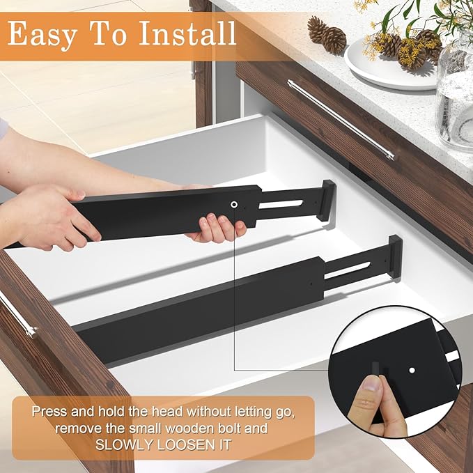 Bamboo Drawer Dividers,17-22" Adjustable Kitchen Drawer Organizer for Clothes,6 Pack Expandable Drawer Organization Separators for Bedroom,Bathroom,Dresser and Office,Black
