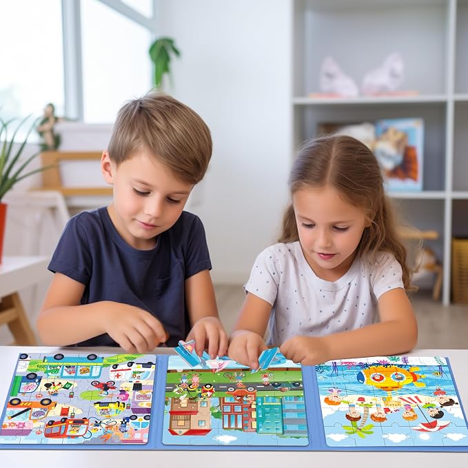 Magnetic Puzzles for Toddlers 3-5 Toddler Puzzle Travel Toys （Traffic） | Jigsaw Puzzles for Kids 97-Pieces Travel Toys Transportation Puzzles Ages 4-6 Road Car Trip & Airplane Activity