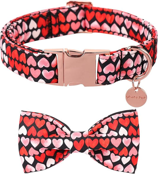 Valentine’s Day Dog Collar with Bow Tie, Red Heart Bowtie Collar with Metal Buckle, Valentine’s Day Gift Adjustable Pet Collar for Puppy Girl Boy Dog or Cat, S, Neck 10-16in