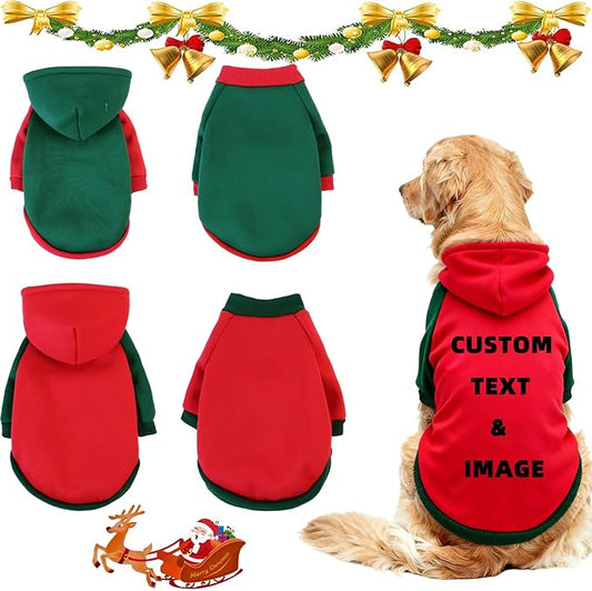 Custom Dog Hoodie, Personalized Sweatshirt with Photo Text Name Logo, Customized Hooded Sweater for Small Medium Large Dogs & Cats (Red + Green Border, Small)