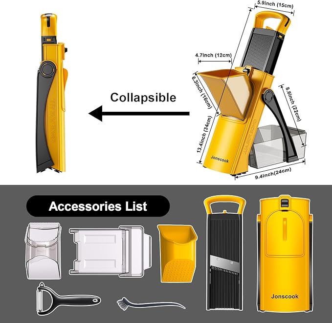 Safe Mandoline Food Slicer For Kitchen, Multifunctional Veggie Chopper Vegetable Cutter Slicer Dicer, All in 1, can Slice, Strips, Shred, Dice-Yellow