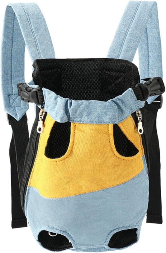 Lightweight Pet Backpack Carrier for Small Dogs & Cats - Easy-Fit Adjustable Straps, Basic Legs-Out Design, Durable for Daily Use (Fits Pets Under 15lb) (Yellow-Blue Color-Blocked, X-Large)