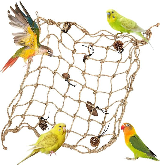 Tfwadmx Bird Climbing Rope Net Parrot Perch Climbing Rope Ladder,Large Size - 24''X24'' Parakeet Cage Hanging Toys for Budgies, Parrot, Conure,Parakeets, Blue & Gold Macaw