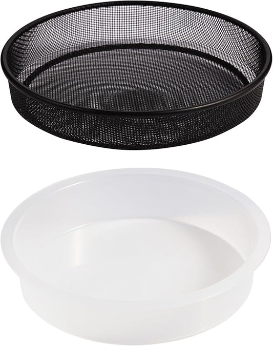Plastic Round Bird Feeder Bowl and Metal Round Bird Feeder Tray,Wild Birds Seed Mesh Tray Bath Water Bowls Outdoor Accessory for Humming Feeder Station