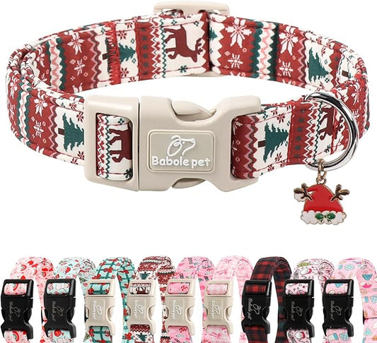 Christmas Dog Collar for Puppy Small Dogs - Cute Fair Isle Style Christmas Collars for Dogs, Soft Adjustable Winter Holiday Dog Collars with Quick Release Buckle XS