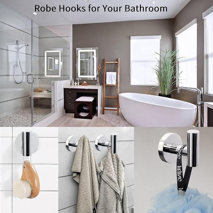 Kruodop Towel Hooks for Bathroom, 2 Packs Wall Mount Towel Holder, Stainless