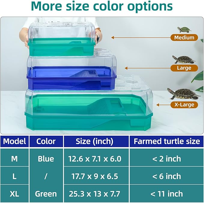 Turtle cage Tortoise Terrarium with Pump＆Filter with Shower Function Easy to Change Water and Clean Water for Turtle Horned Frog Hermit Crab Blue, L