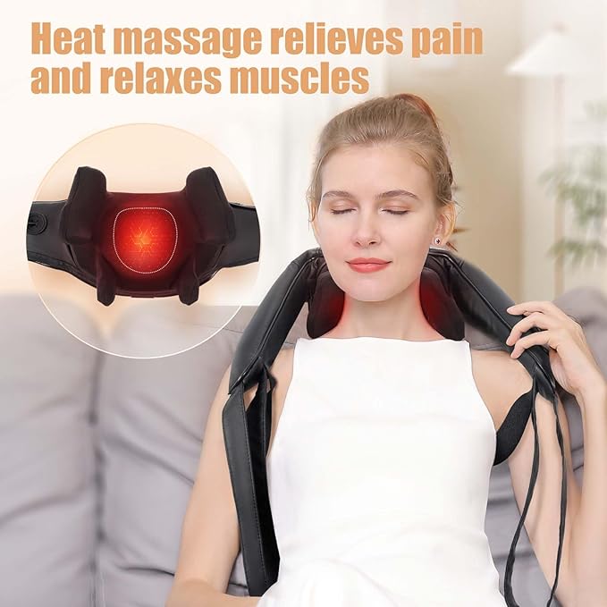 Shiatsu Back and Neck Massager, Cordless Shoulder Massager with Heat, Electric Deep Tissue 3D Kneading Massage Pillow for Shoulder, Leg, Body Muscle Pain Relief, Gifts for Men Women