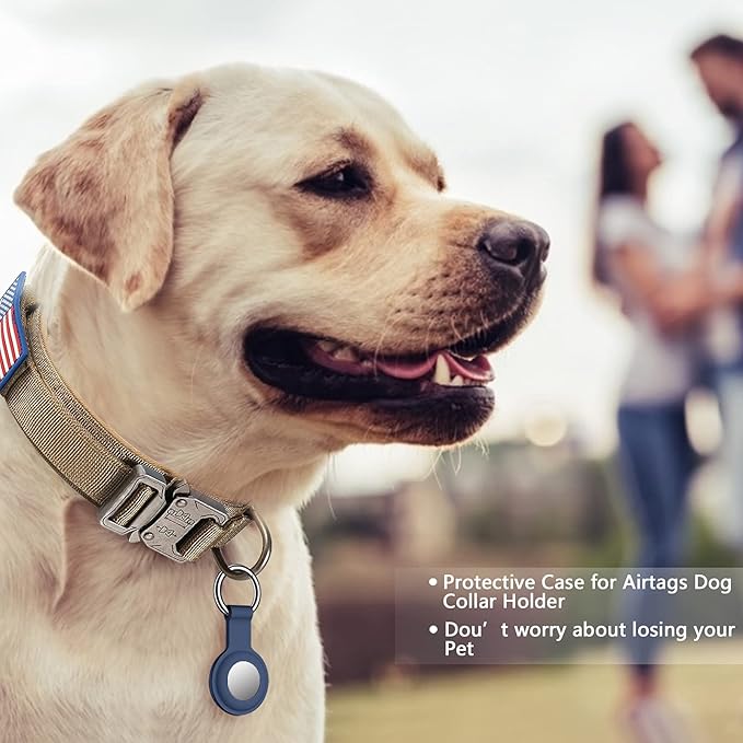 DAGANXI Tactical Dog Collar Leash Set, Adjustable Military Training Nylon Dog Collar with Controll Handle and Heavy Metal Buckle for Medium and Large Dogs，with Patches and Airtags Case (M, Brown-Set)