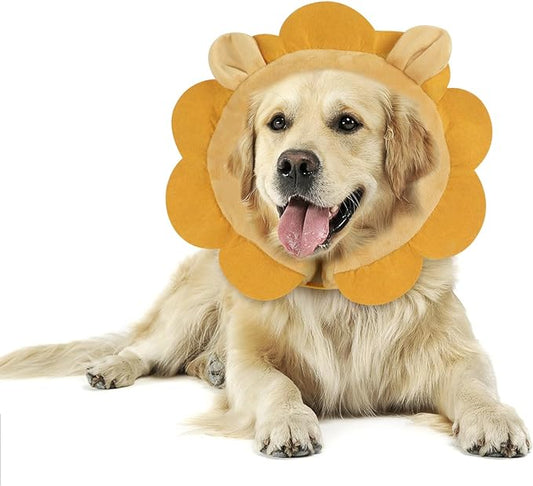 IEUUMLER Inflatable Recovery Dog Collar, Protective Donut Cone, Adjustable Soft Collar for Dog and Cat After Surgery Prevent from Biting & Scratching EU002 - Brown Lion M+
