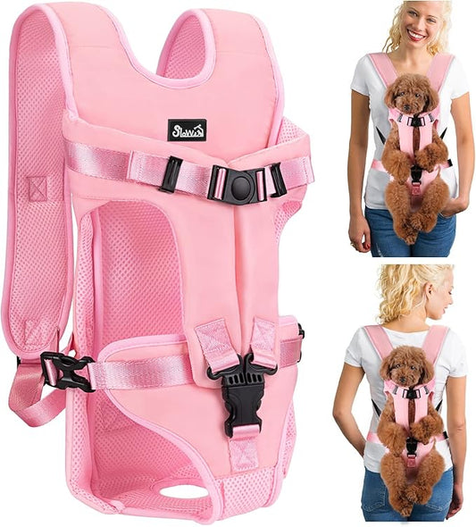 Lukovee Dog Backpack Carrier, Legs Out Easy-fit Dog Front Carrier for Small Medium Dogs, Adjustable Hands Free Dog Chest Carrier for Hiking Cycling (Pink,X-Large)