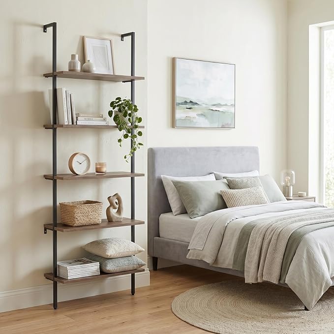 aboxoo Ladder Shelf Open Bookshelf 5-tier Wood Wall-mounted Bookcase Storage