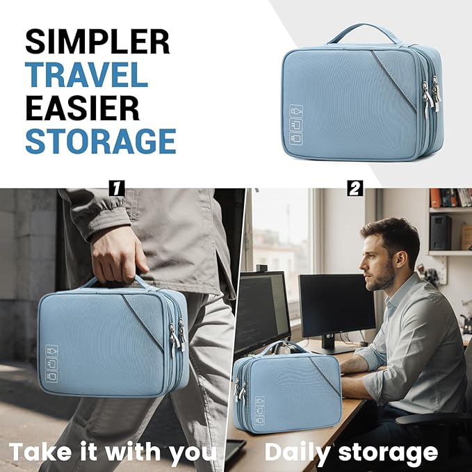 Lanola Electronic Organizer,Travel Cable Organizer Bag Pouch Electronic Accessories Carry Case Portable Double Layers Storage Bag for Cable,Cord,Charger,Phone,Earphone,Power Bank,Memory Cards - Black