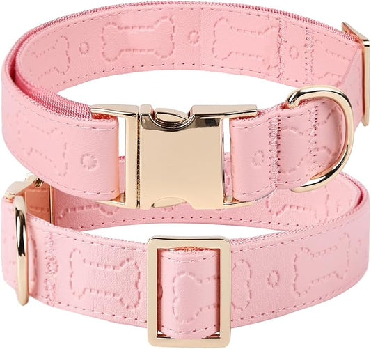 TDTOK Stylish Leather Dog Collar, Comfortable Soft PU Leather Dog Collars for Large Medium Small Dogs with Quick Release Metal Buckle, Adjustable Pet Collar with Cute Bone Pattern Design
