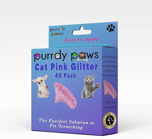 40 Pack Soft Nail Caps for Cat Claws Pink Glitter Kitten