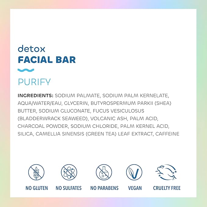 Seaweed Bath Co. Purify Detox Facial Bar Soap, 3.75 Ounce, Sustainably Harvested Seaweed, Volcanic Ash