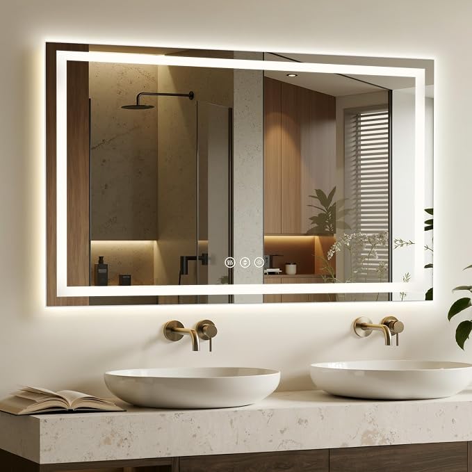 60X36 LED Bathroom Mirror with Lights, Backlit + Front Lit, Lighted Bathroom