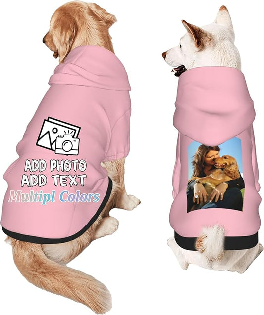 Custom Dog Hoodie Add Your Design Soft & Warm Personalized Photo Text Logo Name Dog Clothes for Puppy Sweatshirt Hooded for Small Medium Large Dogs Girl/Boy Cats Pink