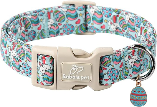 Easter Dog Collar for Medium Dogs - Blue Sleepy Bunny Egg Easter Collars for Boy Girl Dogs, Adjustable Spring Holiday Pet Collars with Quick Release Buckle M