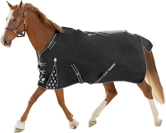 Equinavia Norse Lightweight 100g Fill Horse Rain Blanket | Waterproof Turnout Sheet - Black - 66 in - Black - 84 in