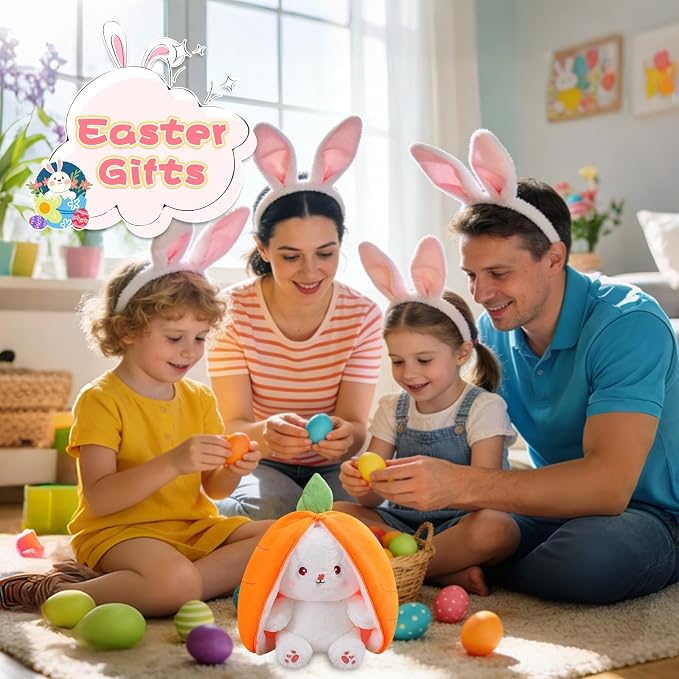 MIAODAM Carrot Bunny Stuffed Animal, Reversible Carrot Rabbit Plush | Fluffy Fruit Bunny Plushies, Funny Hide & Seek Toy, Ideal Easter & Holiday Gift for Girls & Girlfriend（10inch）