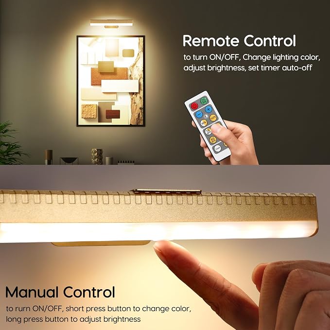 2Pcs Picture Light for Wall Dimmable, Remote Painting Light