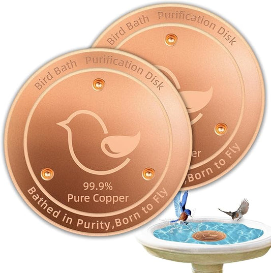 Copper Bird Bath Disks (2-Pack), 4.2" Large Surface, 20% More Coverage, Year-Round Water Cleanliness